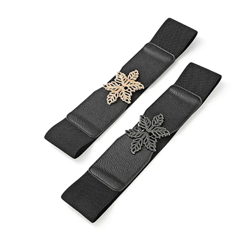 

Leaf Shape Buckle Waist Belt Lady Dress Coat Sweater Decorative Waistband Wide Waist Strap Women Elastic Belt Double Maple