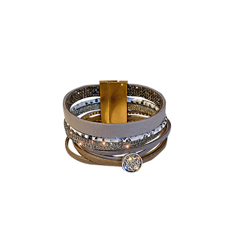 

European and American personality jewelry with simple rhinestone multilayer creative fashion bracelet for women party wholesale