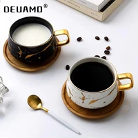 luxury nordic marble ceramic coffee cups condensed coffee mugs cafe tea breakfast milk cups saucer suit with dish spoon set ins