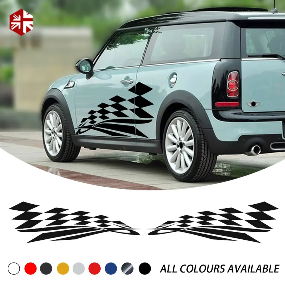 2X клетчатый флаг Стайлинг Автомобильная дверь боковые полосы Корпус Виниловая