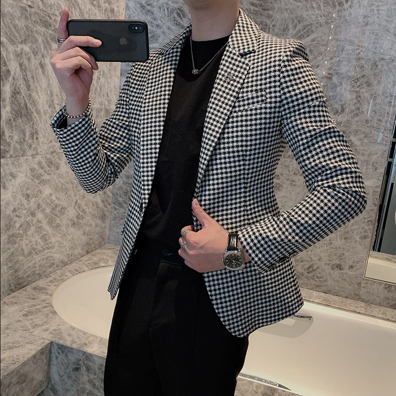 

Plaid Men Blazers 2021 Spring Casual Suits Jacket Wedding Business Blazer Masculino Streetwear Social Dress Coat Veste Homme