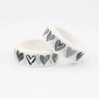 high quality 1pc 15mm10m pink black and white heart washi tape decor scrapbooking planner adhesive masking tape scrapbooking