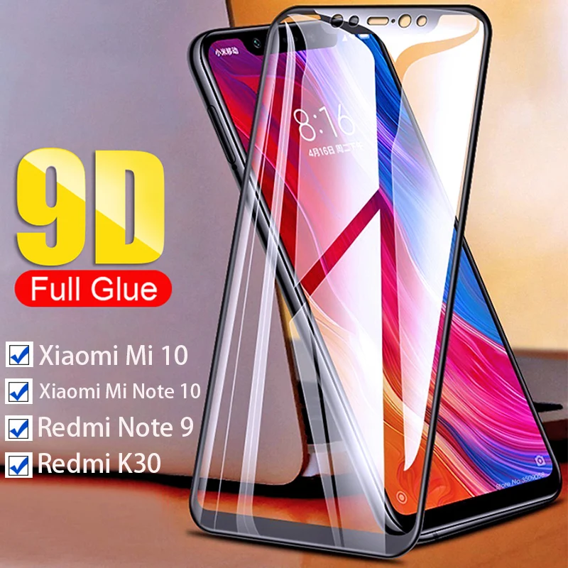 Закаленное стекло 9D для Xiaomi Mi 10 Pro Lite Note Redmi 8 9S Max K30 Pro|Защитные стёкла и плёнки