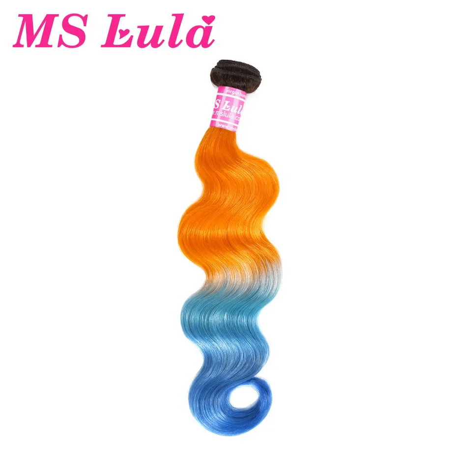 Ombre OrangeBlue Ms lula, бразильские волнистые волосы с эффектом омбре, оранжевые и голубые/розовые и голубые окрашенные волосы, средний коэффициент человеческих волос, волнистые волосы Remy - Цвет: Ombre OrangeBlue