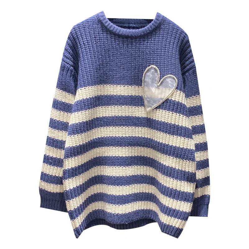 

Милый свитер в полоску в японском стиле; Новинка 2022 года; Сезон осень-зима; Пуловеры в Корейском стиле; Шикарный офисный свитер с надписью «...