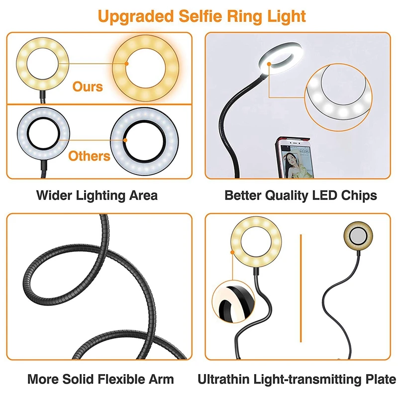 Кольцевой светильник для селфи с подставкой-держатель сотового телефона макияжа