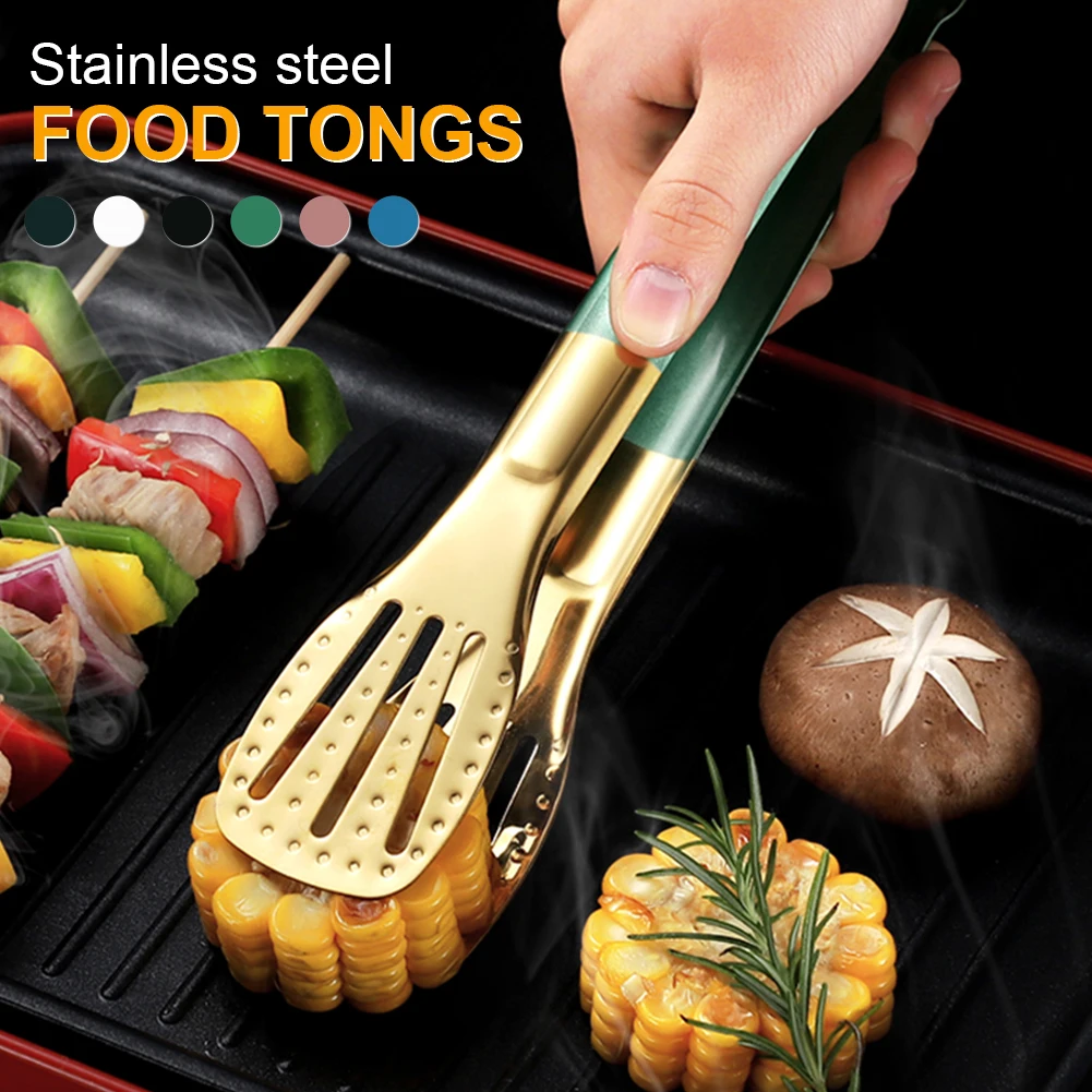 

Hot Stainless Steel Food Tongs Slotted BBQ Salad Serving Tongs Anti-Heat Bread Clip Buffet Cooking Clamps Kitchen Utensils Tool