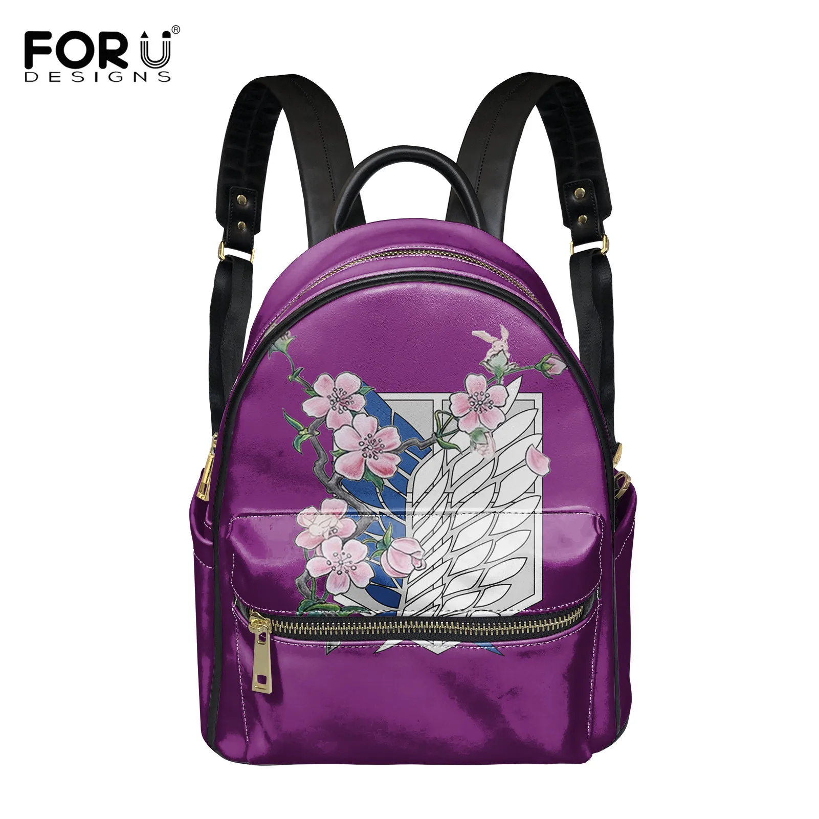 

Женский кожаный рюкзак с двумя ручками и принтом «Слива»