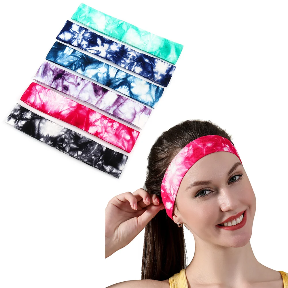 

Tie-Dye Yoga Headband Hair Band For Women Men Fitness Yoga Nylon Sweat-Absorbent Headband Anti-Slip Antiperspirant Hairband 2021