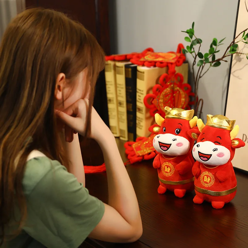 

20/25cm 2021 Year Chinese Zodiac Ox Cattle Plush Toys Cute Red Milk Cow Mascot Plush Doll Stuffed For Kids Birthday Gift