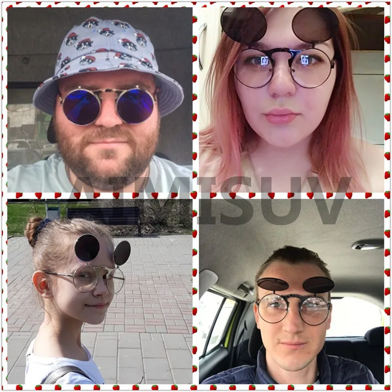 AIMISUV, стимпанк, солнцезащитные очки, мужские, Круглый, металлический стиль, Ретро стиль, флип, круговой, двойной металл, женские солнцезащитные очки, УФ Защита