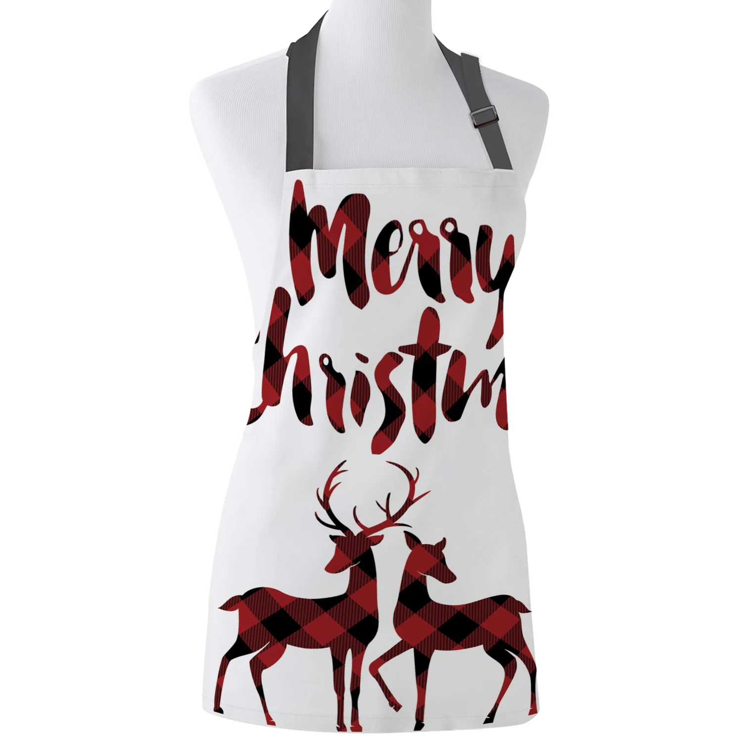

Merry Christmas Red Black Lattice Deer Kitchen Aprons BBQ Bib Apron for Cooking Baking Restaurant Pinafore Decorations for Home
