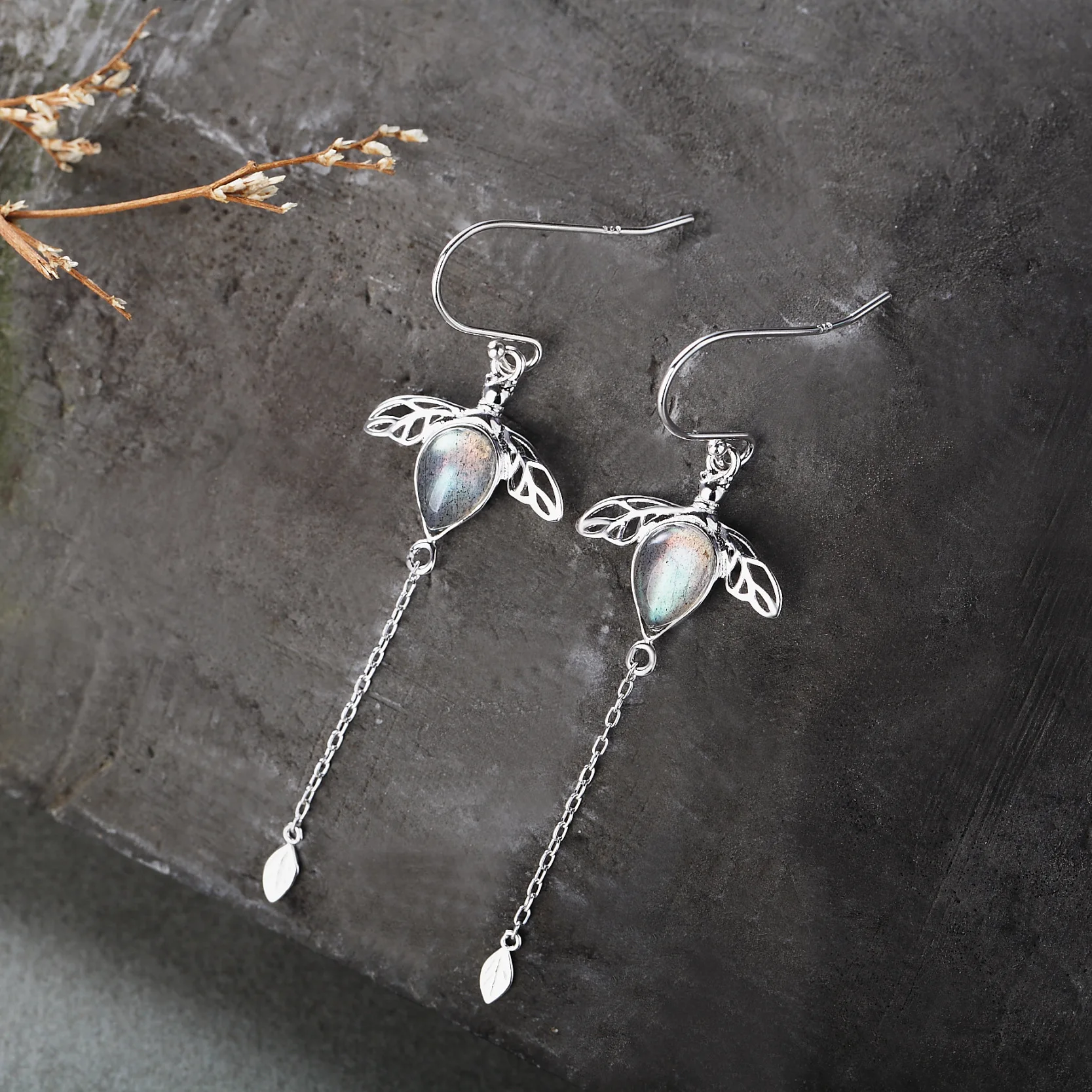 Vinregem Retro 925 Sterling Silver Natural Labradorite Moonstone Gemstone Drop Dangle Earring Wedding Fine Jewelry Shipping | Украшения и