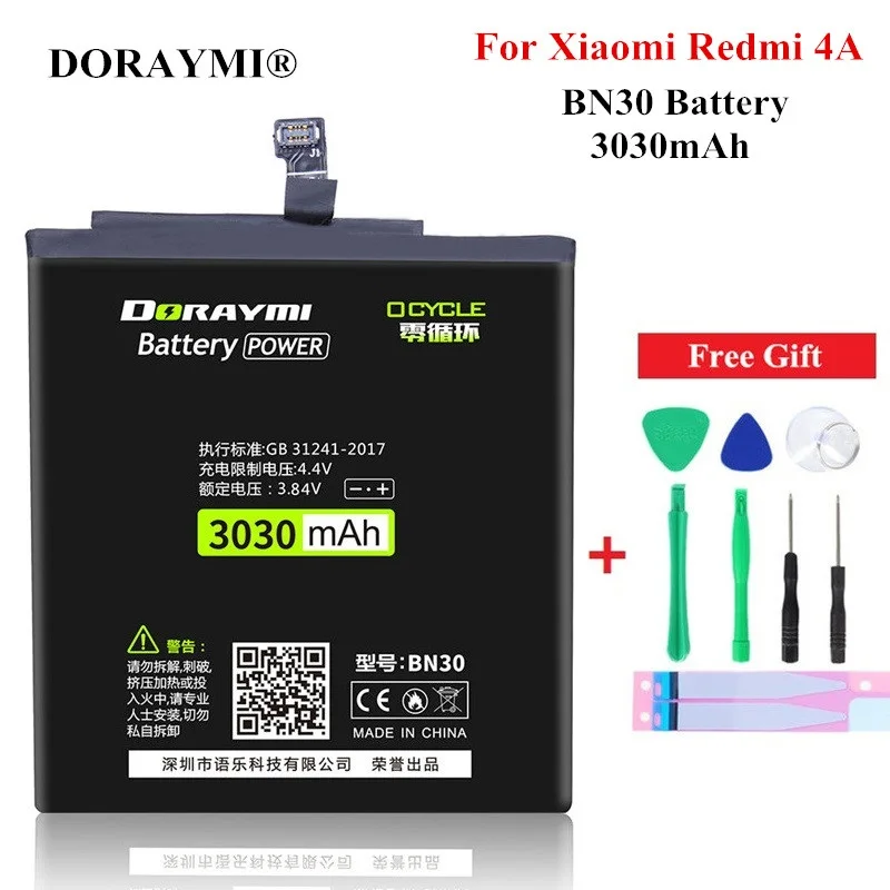 

DROAYMI 3030mAh BN30 Phone Battery for Xiaomi Redmi 4A BN 30 Replacement Li-Polymer Bateria+Free Tools