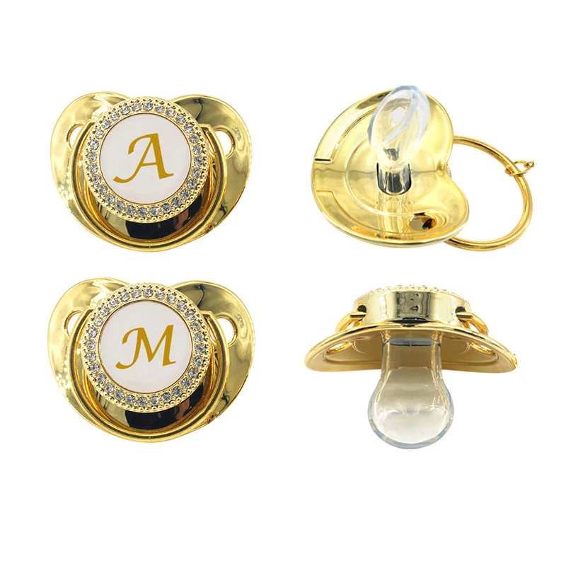 Силиконовая соска-пустышка для младенцев с 26 именами и буквами стразы золотыми