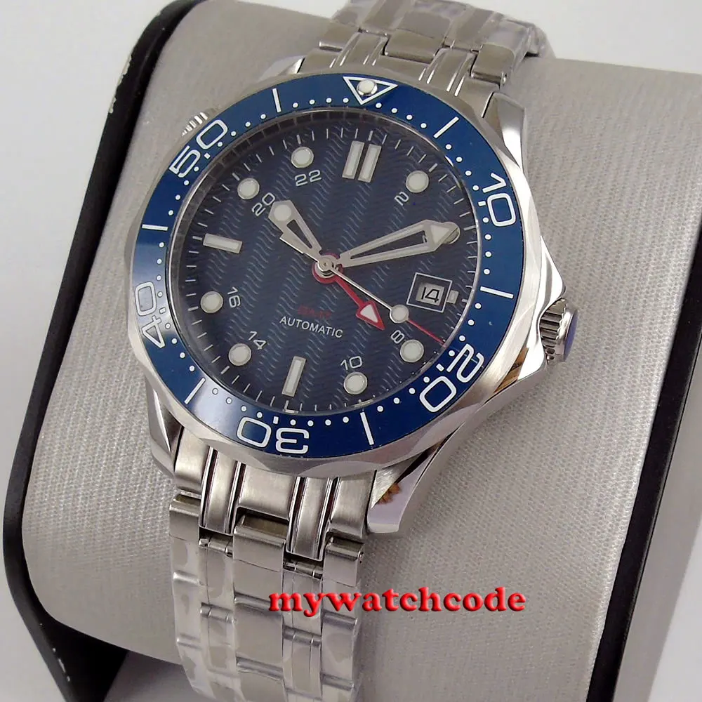 Циферблат BLIGER GMT 41 мм синий циферблат сапфировое стекло вращающаяся рамка окошко