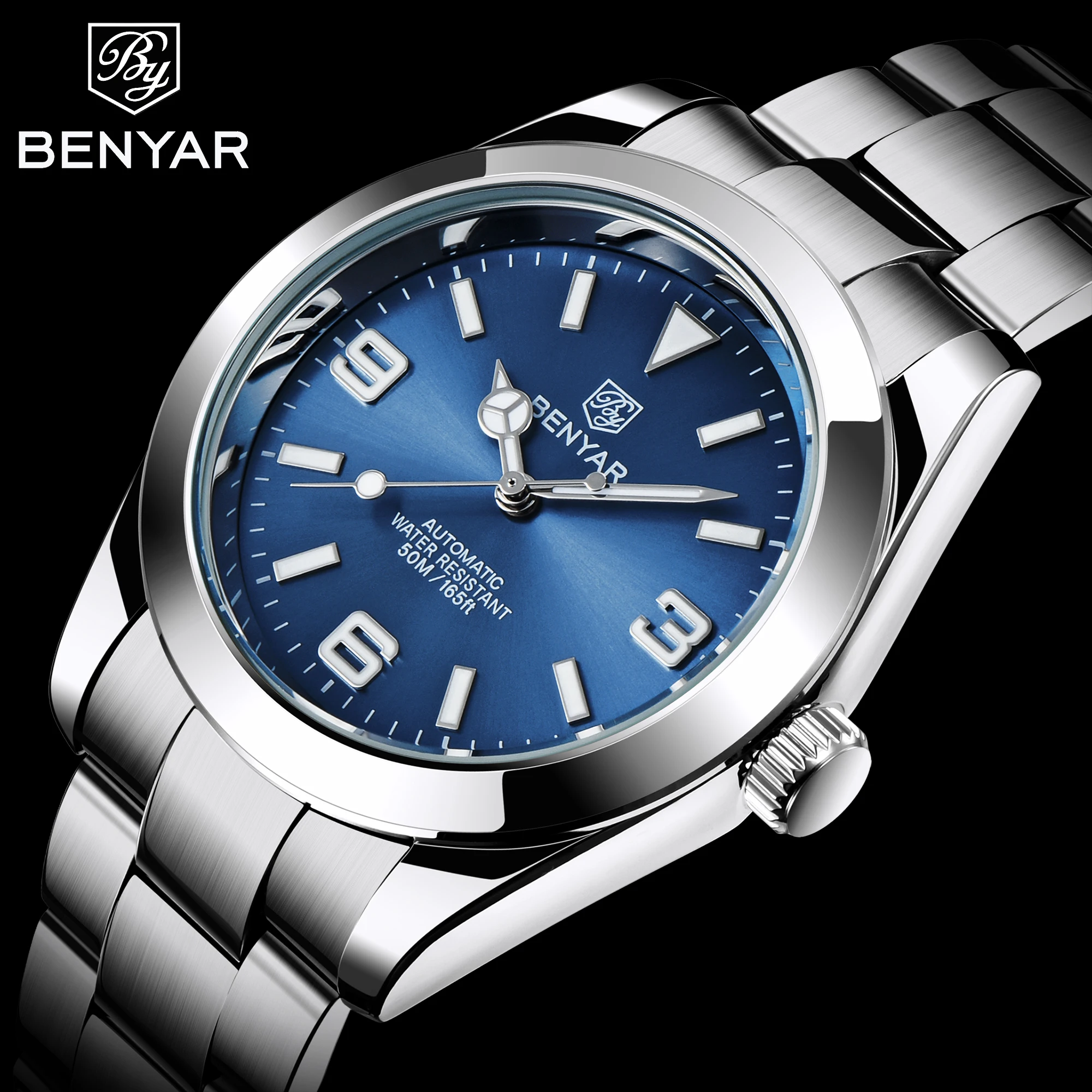 Original BENYAR Dress Luxury Men Watch Mechanical Wristwatch Stainless Steel 50M Waterproof Top Brand Clock Male 2022 BY5177