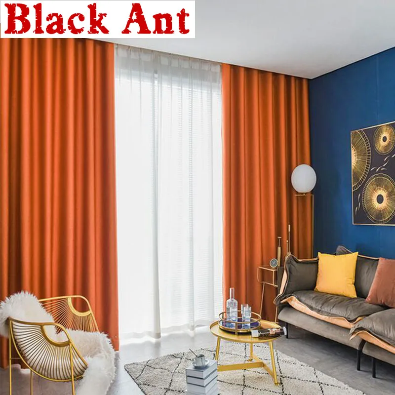

Nordic Light Luxury Textured Jacquard Blackout Curtain For Living Room Bedroom Modern Orange Grey Window Drapes Custom ZH548
