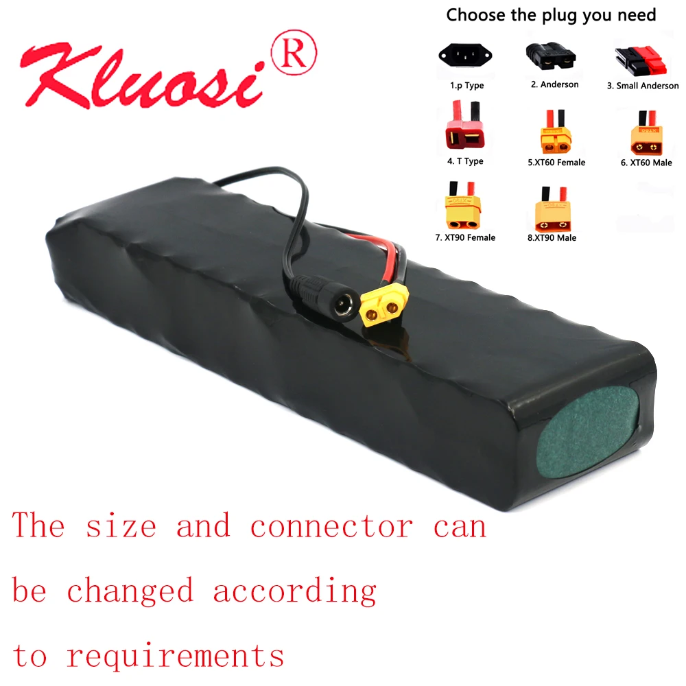 

KLUOSI 48V 6.4Ah 6Ah 13S2P 500Watt 54.6V Lithium Battery Pack Built-in 15A BMS for Electric Bike Scooter Skateboard Bicycle Etc