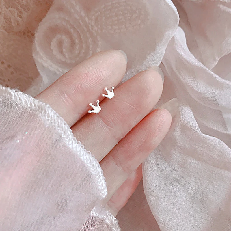 

SINLEERY glossy ball cube crown dinosaur silver color earring studs boucle oreille femme minimalist earings girlfriend ST012 SSK