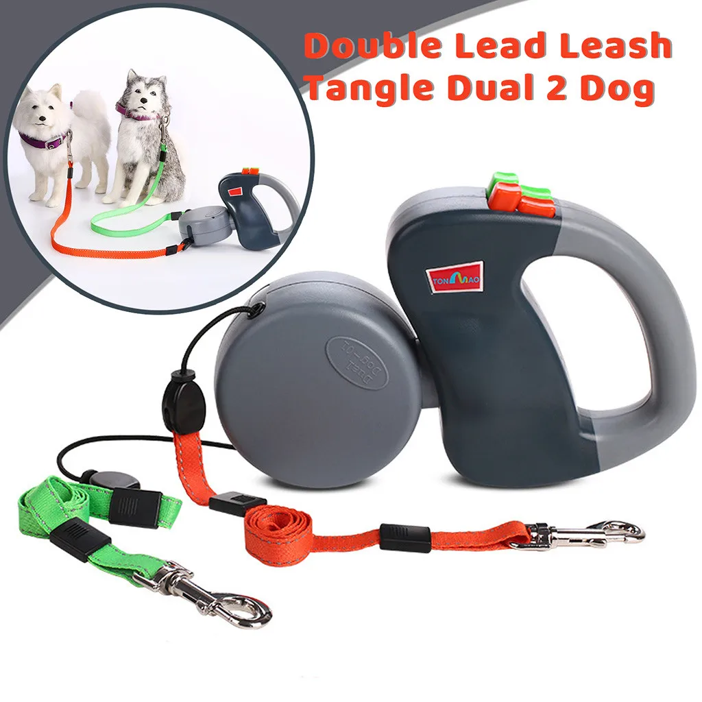 

Two-headed Dog Leash With ABS Automatic Retractable Traction Rope Dog Chain Seatbelt Harness Pet Supplies Dog Accessories