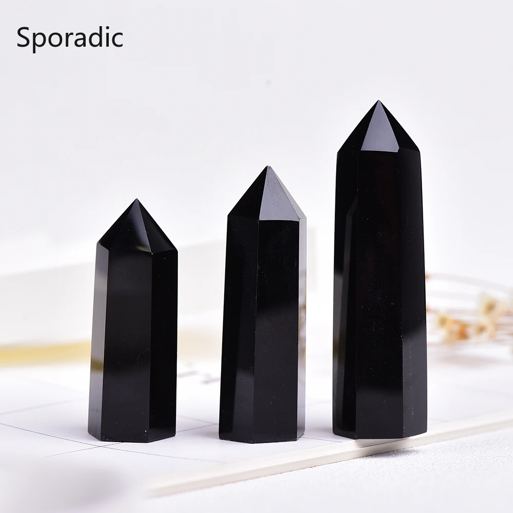 

Sporadic 4-7cm 1PC Natural black Crystal Point Hexagonal obsidian crystal Column Mineral Ornament Magic Repair Home Decoration