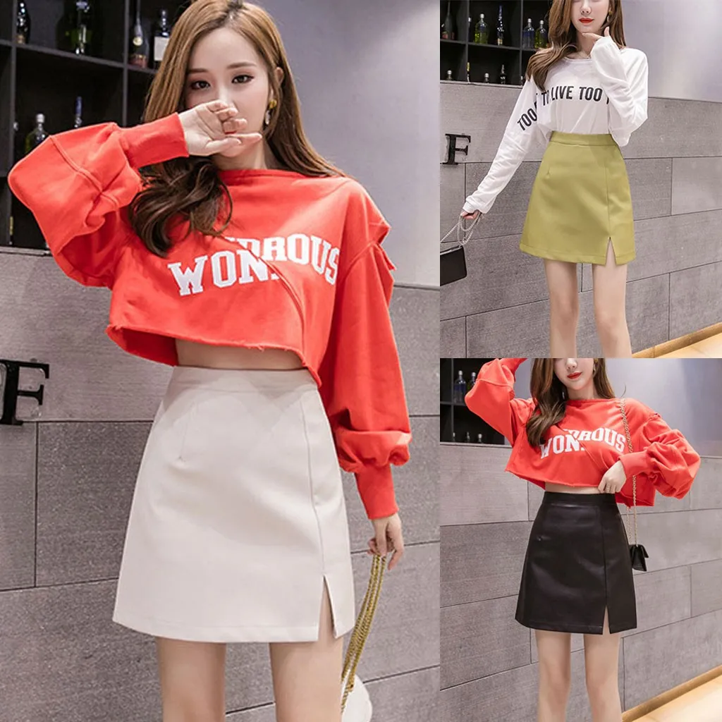 Pleated Skirt Mini Kawaii Skirts Womens skirts Women Leather Short Irregular High Waist Bag Hip Retro | Женская одежда