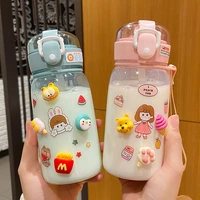 500350ml cartoon cute straw plastic water bottle bpa free outdoor transparent juice drinking cup suitable for adult children
