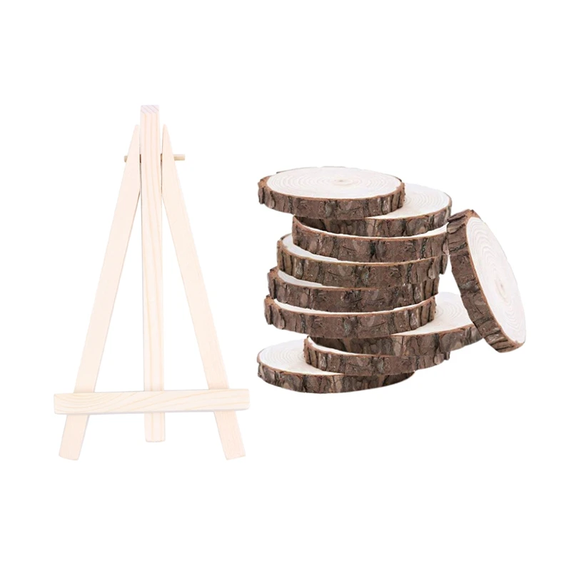 

1 шт мини деревянный столик номер мольберт и 10 штук, 10-12 см, выращиваемого на древесном бревне ломтики диски Деревянные Ремесло Украшение