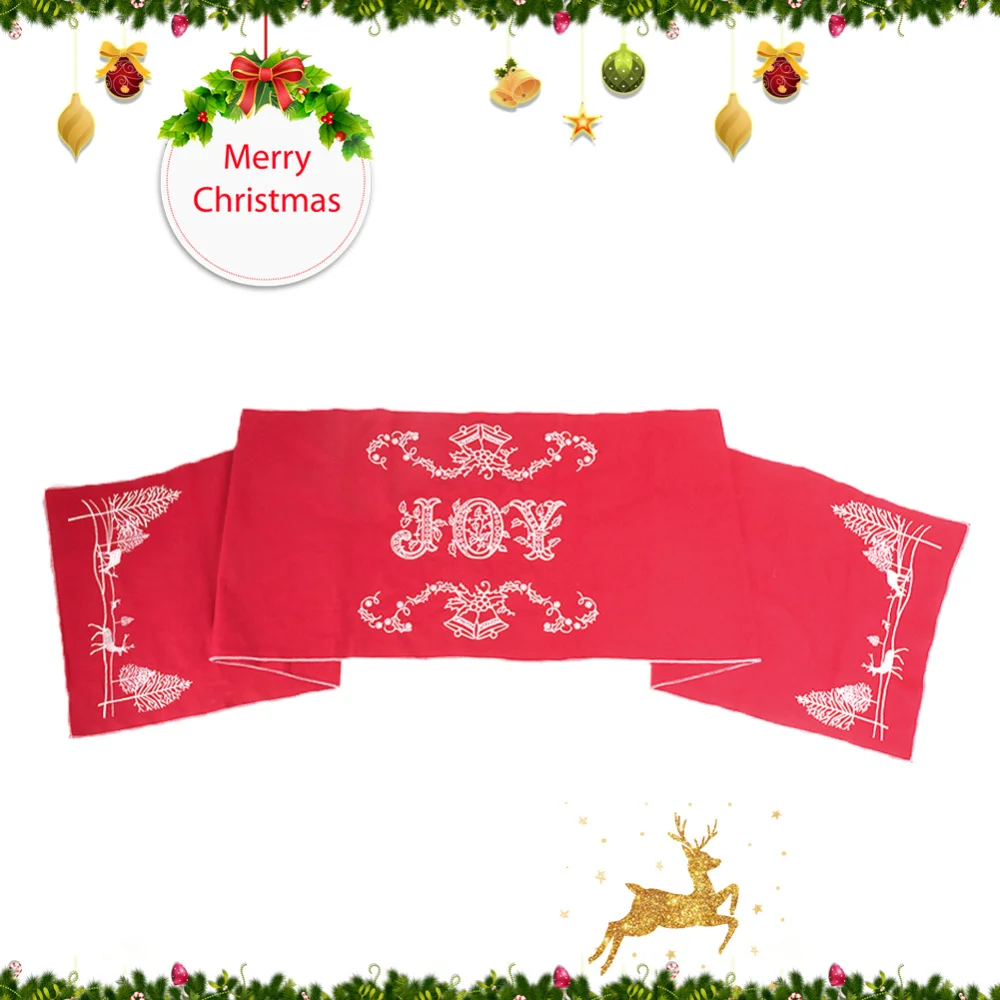 OHEART Red Christmas Table Runner Embroidered Holly Leaf Tree Elk Ranner Gift Holiday Decorations New Year | Дом и сад