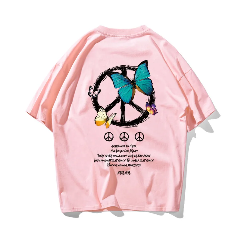 

Hip Hop Butterfly Harajuku T Shirt Streetwear Anti-War T-Shirt 2021 Couple Spring Summer Short Sleeve Tshirt Tops Tees Cotton