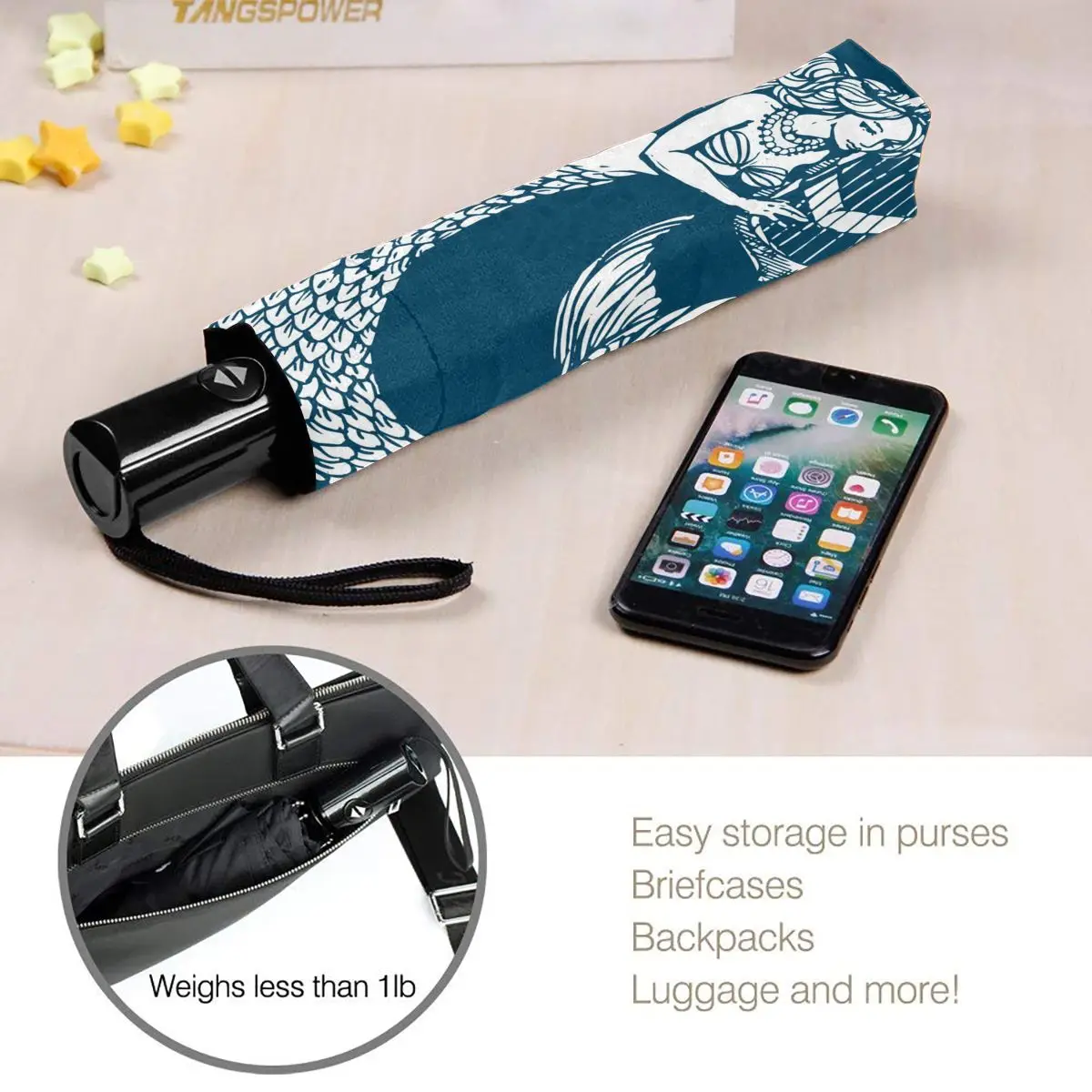 

Automatic Umbrella Rain Women Three-folding Umbrella Blue Mermaid Windproof Umbrella Female Waterproof parasol