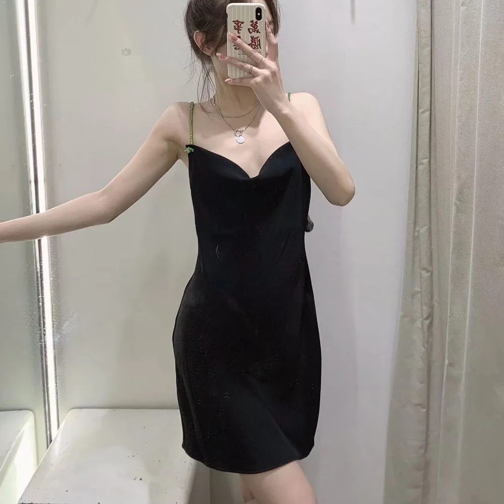 

BM UR HM ZA Women's 2021 Summer Fashion Sexy Sleeveless Mid-waist Slim Short Skirt with Costume Jewelry Sling Dress Chic