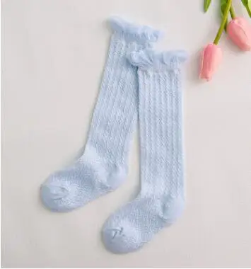 Blue knee mesh Весенне-осенние длинные носки унисекс для маленьких мальчиков модные детские Носки с рисунком кота/кролика/лиса белка хлопковые носки до колена для девочек - Цвет: Blue knee mesh