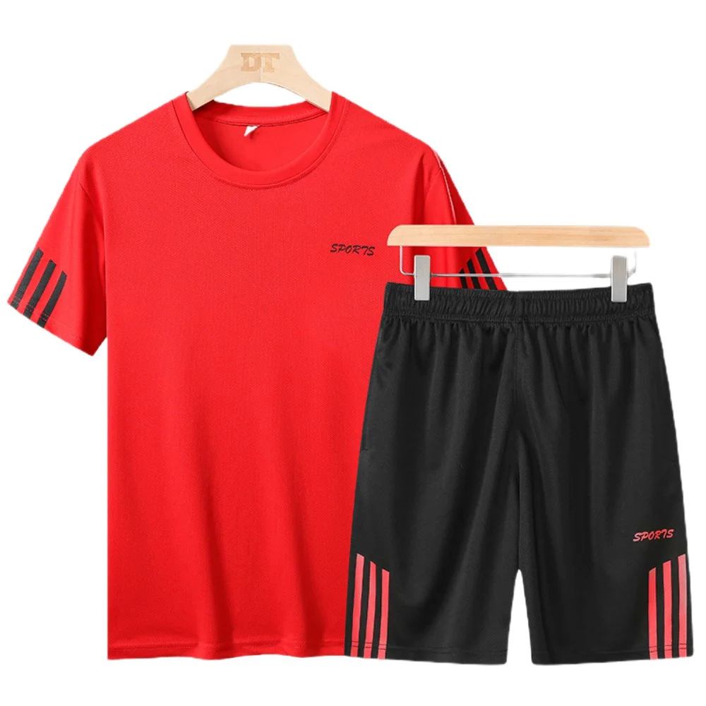 

Men's Ice Silk Short-sleeved T-shirt Suit Summer Sports Training Student Wear