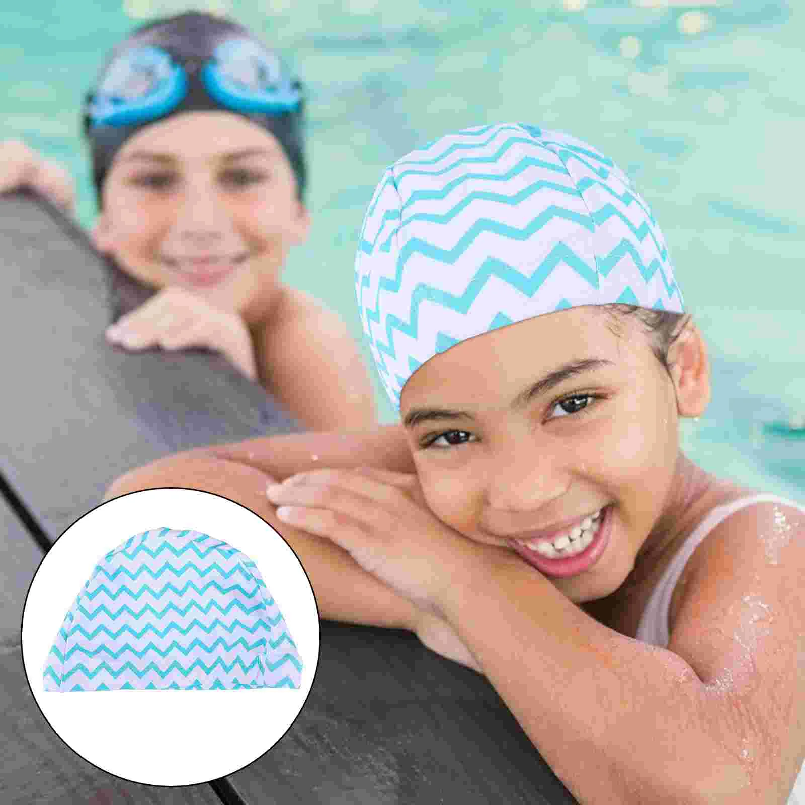 

1 Pc Kids Cartoon Printed Nylon Swim Ear Protection Hats Swimming Caps