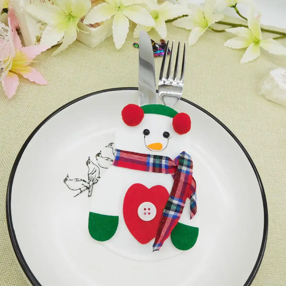 HiMISS Санта Рождественские столовые приборы держатель сумка снеговик лося вилка