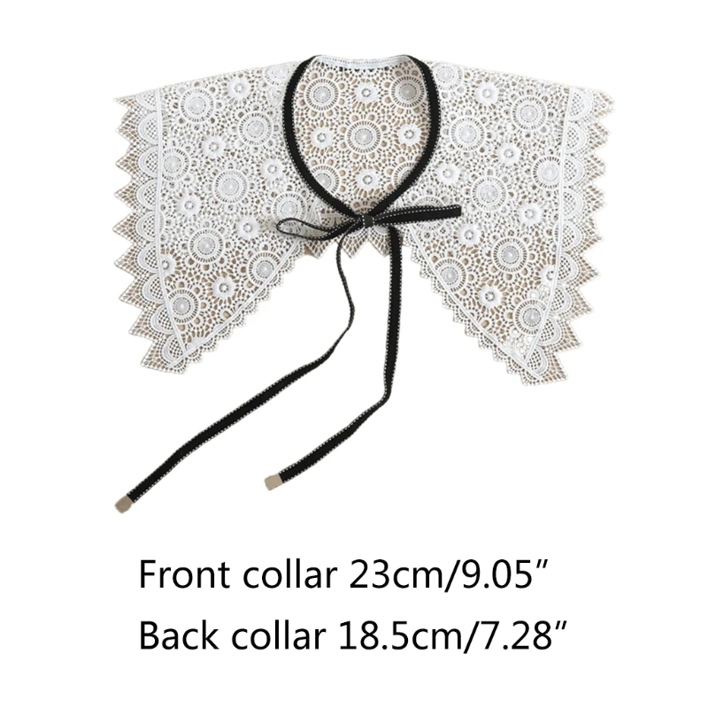 

Female Autumn Decorative False Fake Collar Hollow Out Jacquard Floral Big Shawl Wrap Lace-Up Bowknot Necklace Short Poncho