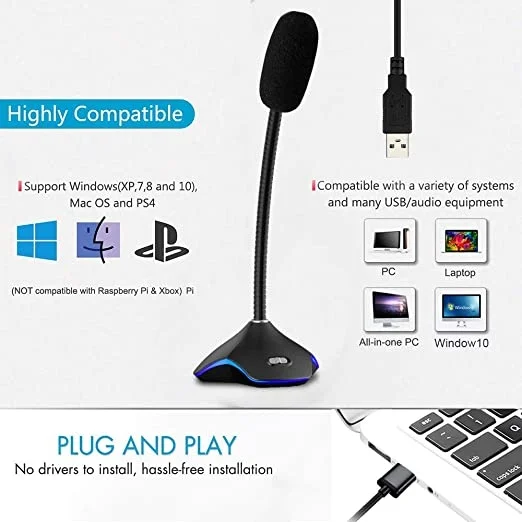 

K12C USB RGB компьютерный микрофон PC Plug and Play всесторонний емкостный микрофон для ноутбука поддержка PS4-Ideal для записи