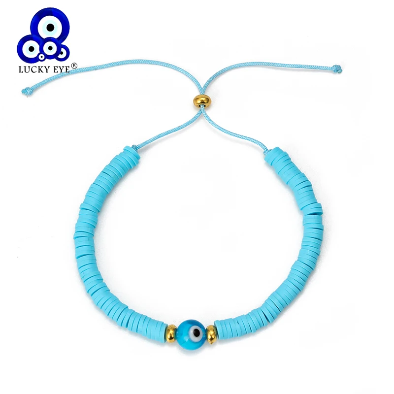 Цепочка браслет в виде веревки Lucky Eye плетеная синяя цепочка нитка с шармом