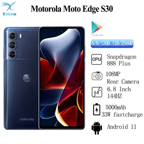 Смартфон Motorola MOTO Edge S30, телефон с глобальной прошивкой, телефон с фотографией, Snapdragon 888 Plus, 5000 мАч, 33 Вт, быстрая зарядка, FHD + HDR10, 6,8 Гц, 144 МП