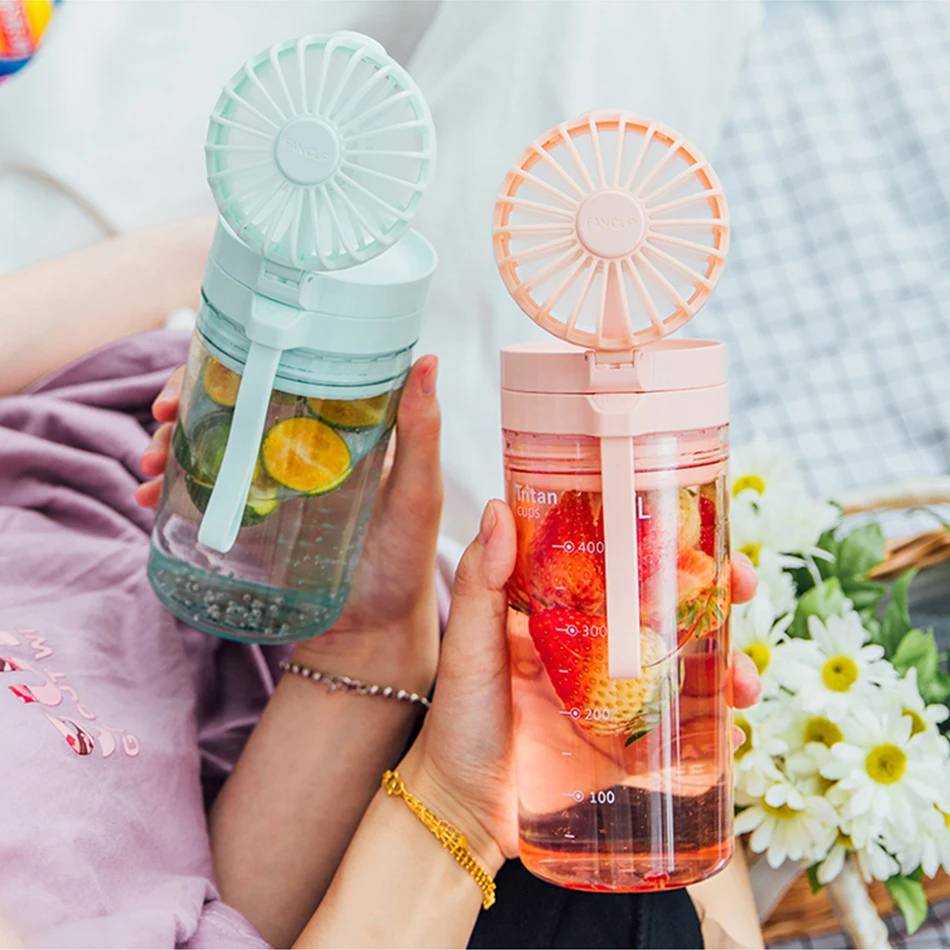 

Creative Summer Cute Fun Water Bottle With Electric Fan Portable Large Capacity Plastic Drinking Water Bottles For Girls Gifts