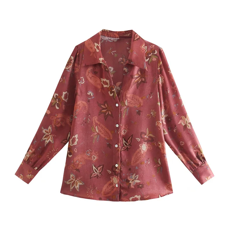 

ZXQJ Women Straight Print Shirt 2021 Autumn Fashion Ladies Casual Streetwear Lapel Long Sleeve Blouse Female Chic Loose Shirts