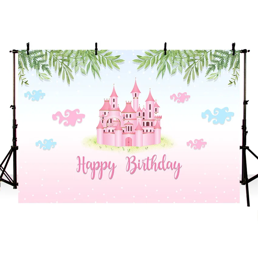 

Фон для съемки детей с изображением на день рождения вечерние Baby Shower новорожденных Фея розовый замок с цветочным принтом фон для фотостудии...