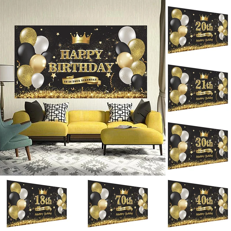 

11Styles Photo Booth Banner Balloons 18th 30th Birthday flag Happy Birthday Backdrop Bday Party Decor