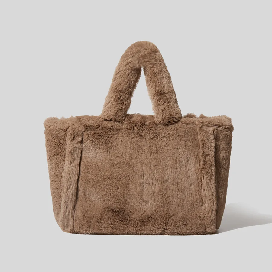 Winter Faux Fur Handbag Branded Design Simple Stylish Large Tote Soft Women Shoulder Bag Phone Purses Luxury Work Bag