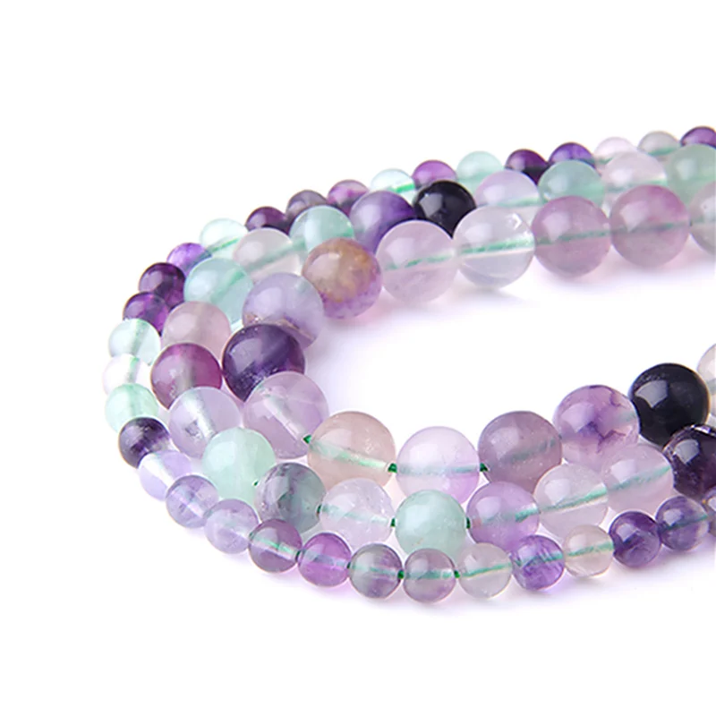 Fluorite Бусины Из Натурального флюорита, фиолетовые круглые бусины с драгоценным камнем, 4, 6, 8, 10, 12 мм, выберите размер для изготовления украшений, браслетов, аксессуаров - Цвет: Fluorite