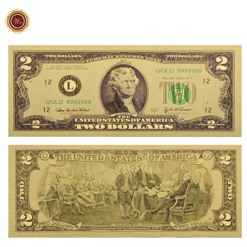 2 доллара США позолоченная банкнота домашний декор коллекционные красочные