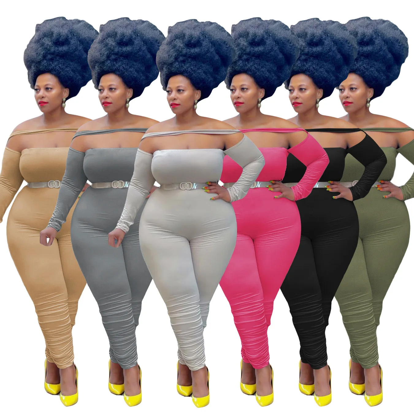 

Sexy Off Shoulder Jump Suits for Women Black Long Jumpsuit Plus Size Charming Curved Bodysuit One Piece Outfit 3XL 4XL