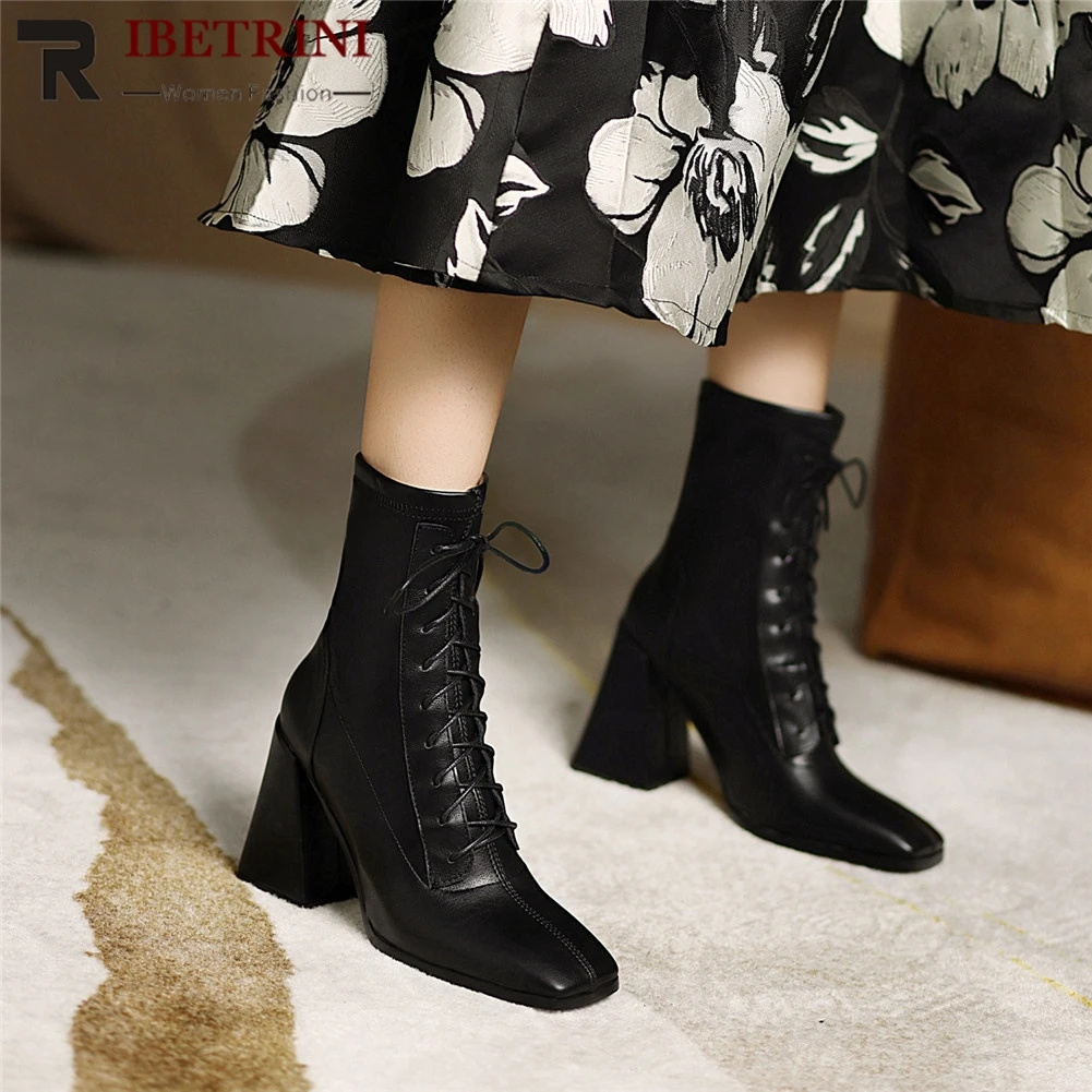 

Female Work Boots Square Toe Lace Up Ankle Boots Good Quality Fashion Brand New women's Shoes Comfy Casual Chunky Heels